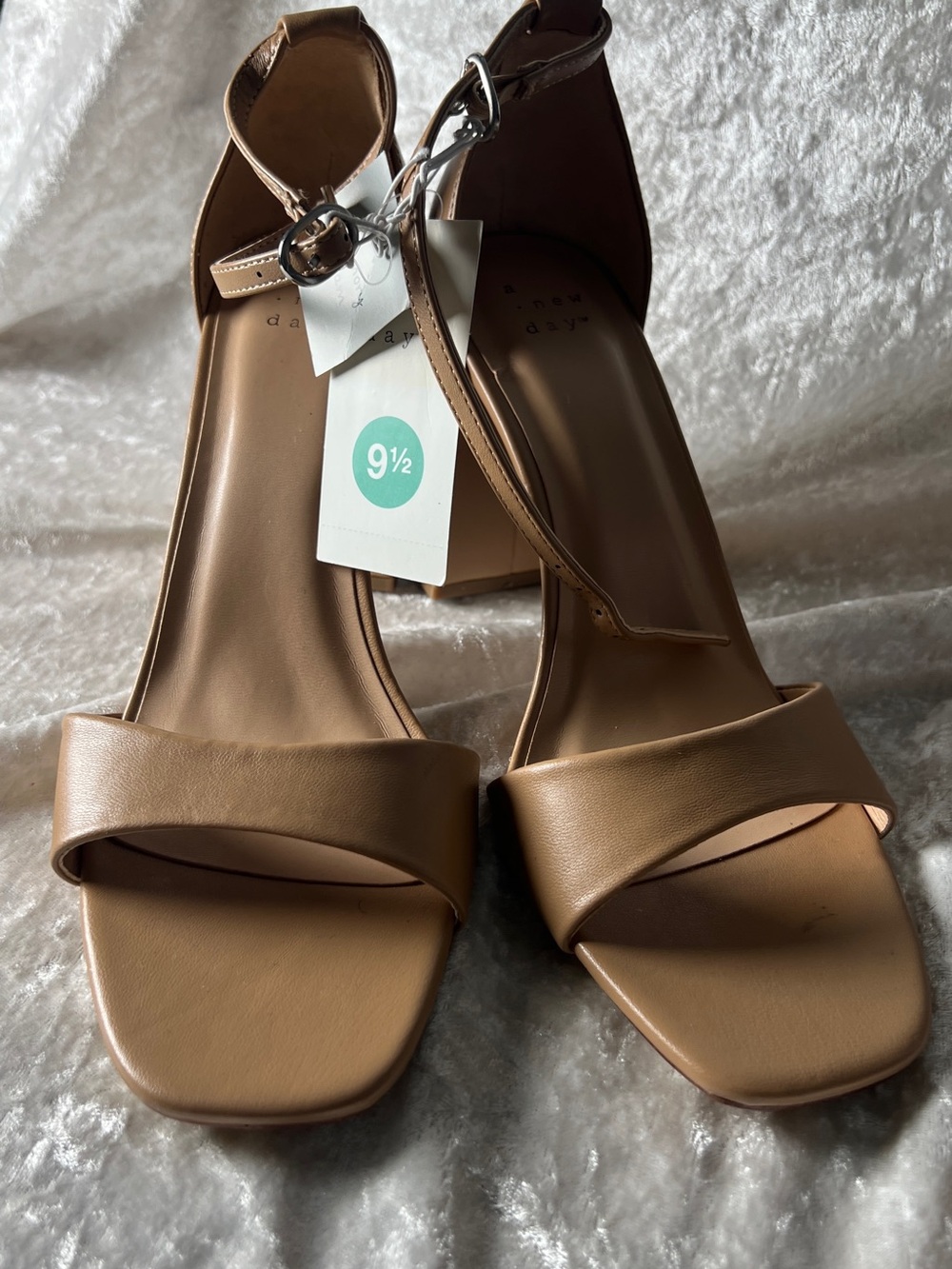 a new day Tan Square-Toe Ankle-Strap Block Heels